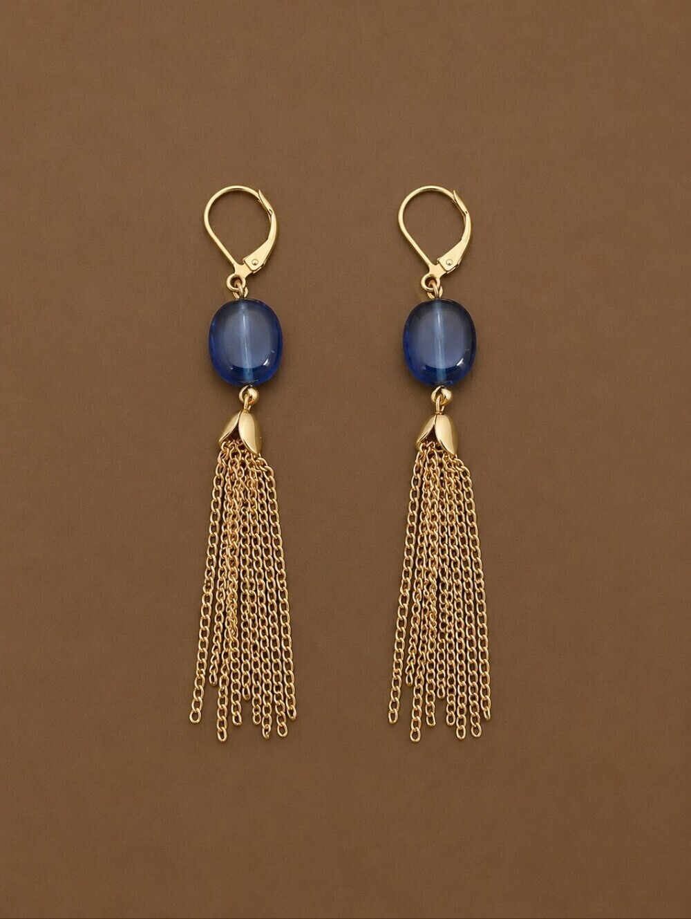 Vintage Blue Chain Fringe Holiday Dangle Hook Earrings